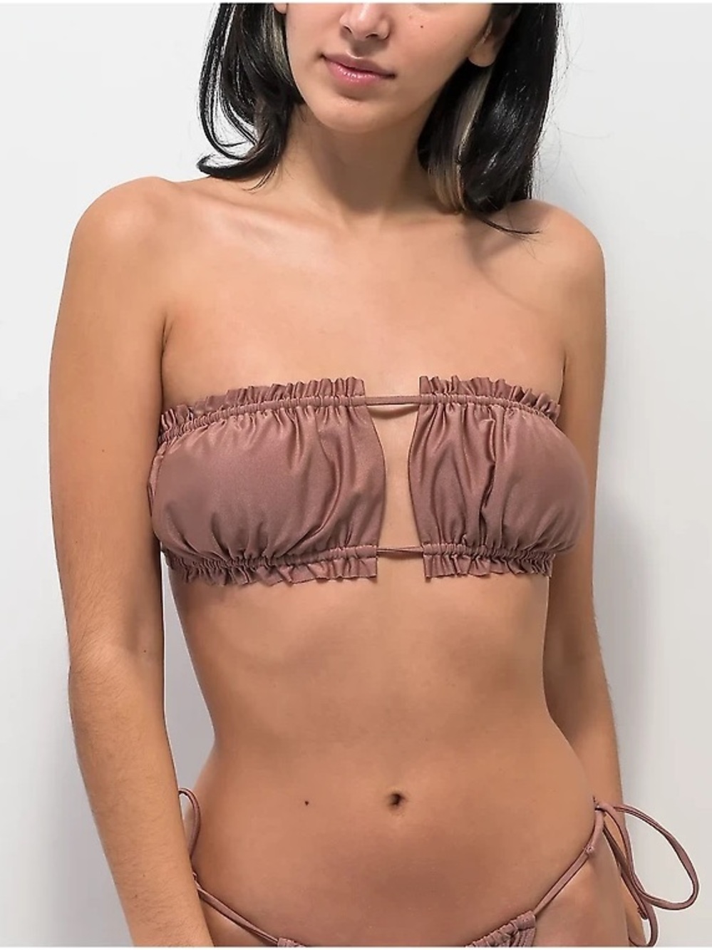 Trillium Zoey Brown Square Scrunch Bandeau Bikini Set